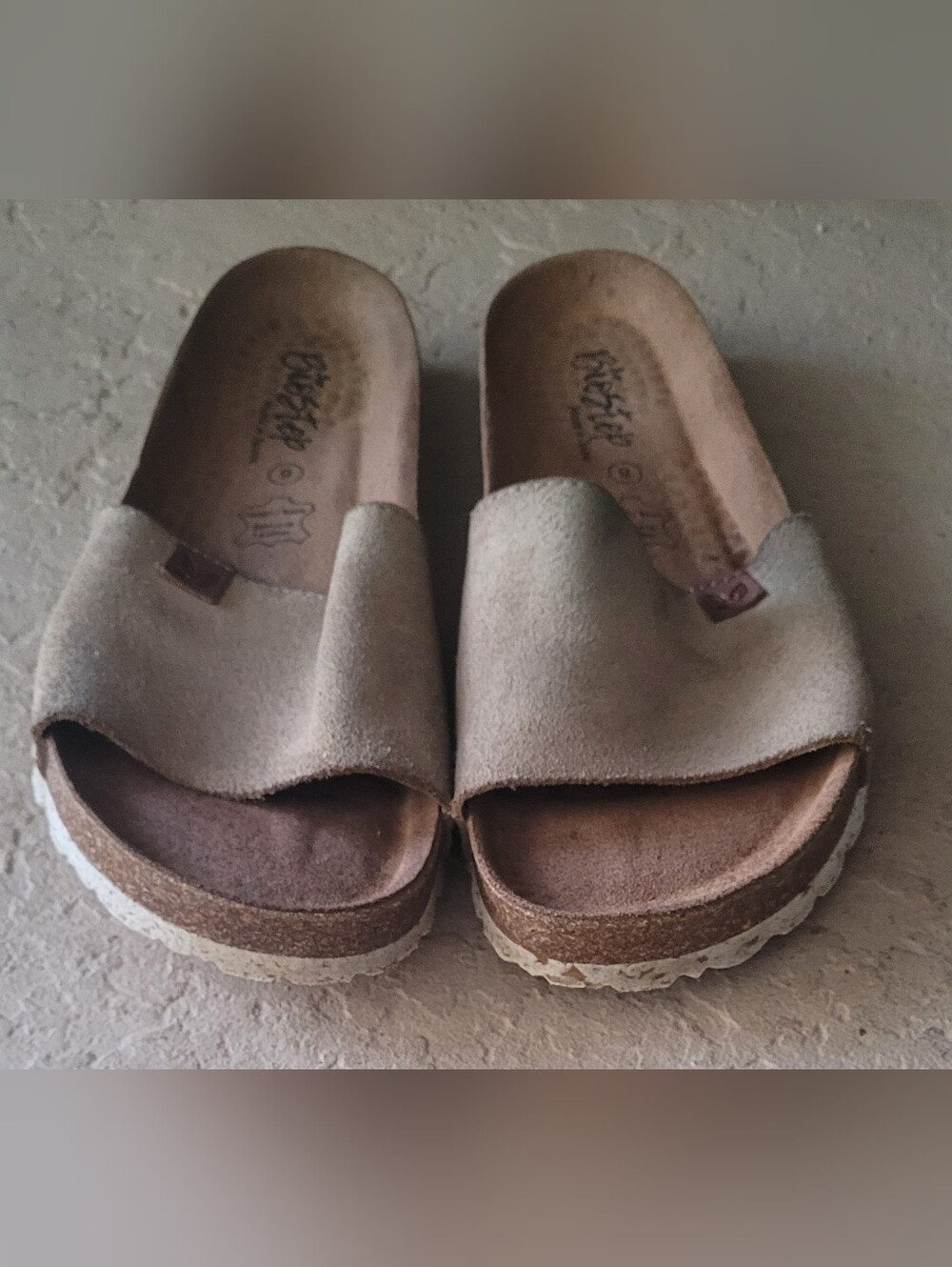 Size 6 Biostep Suede Leather Slide Single Wide Strap Tan Womens Sandals